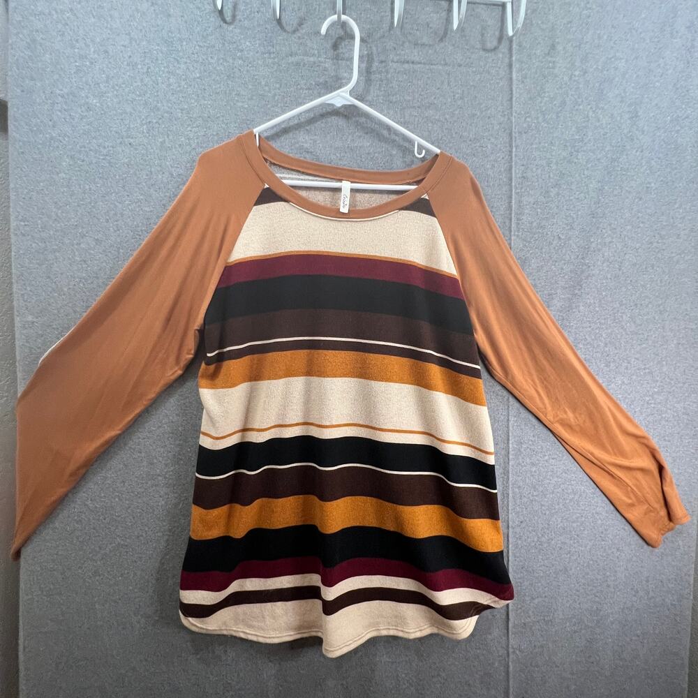 Celeste Long Sleeve Shirt Women 1XL Yellow Stripes Casual T Shirt Ladies